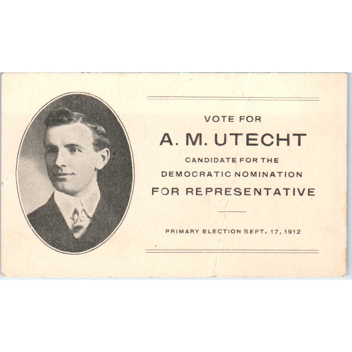 A.M. Utecht for Representative Political Card Minnesota 1912 TK1-P3