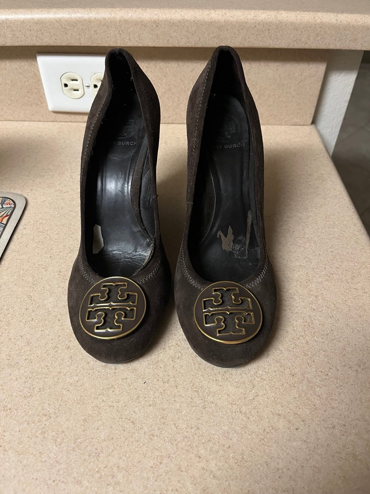 Tory Burch Brown Suede Leather Pumps Wedges Heels 8 1/2