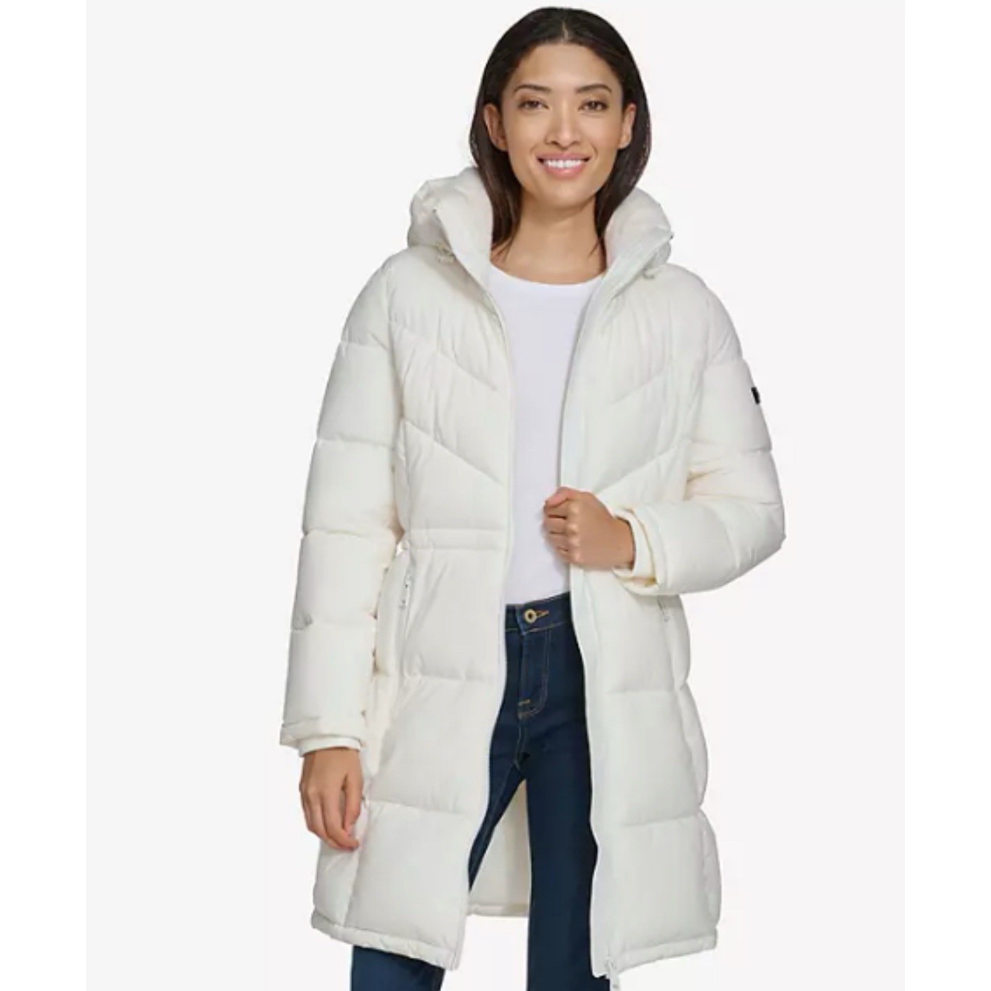 DKNY Women's Chevron Walker Pearl Long Puffer Medium