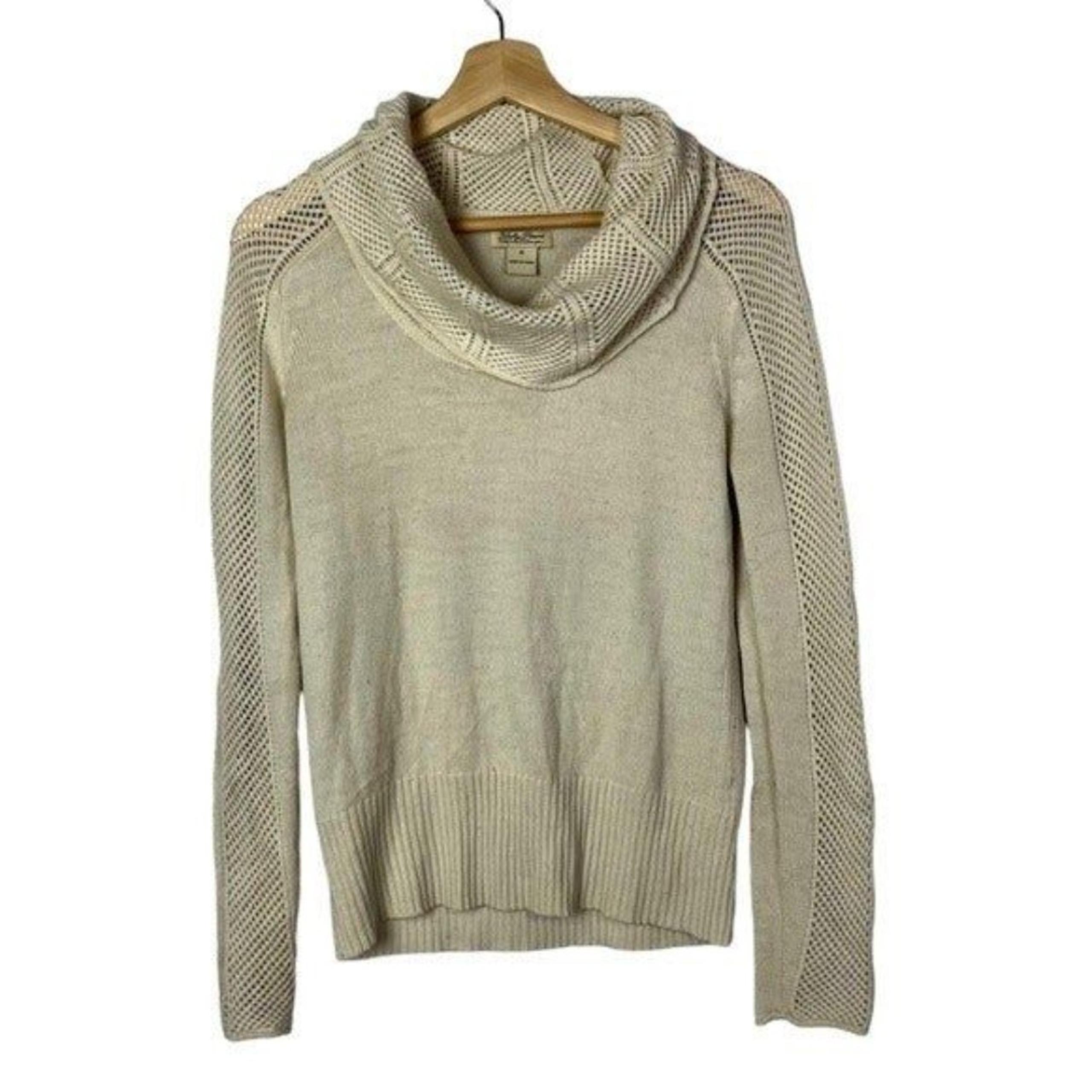 Lucky Brand Beige Mesh Sleeve Pullover Cowl Neck Sweater M