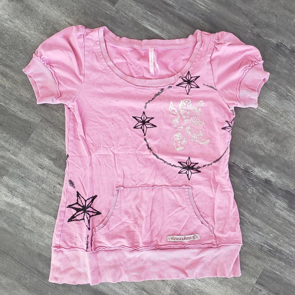 Pink Black Pocket Detailed VS Short Sleeve