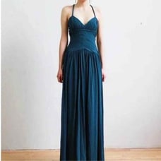 BCBGMAXAZRIA BRAIDED RUCHED GRECIAN TEAL CROSS BACK GOWN XS