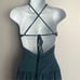BCBGMAXAZRIA BRAIDED RUCHED GRECIAN TEAL CROSS BACK GOWN XS