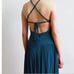 BCBGMAXAZRIA BRAIDED RUCHED GRECIAN TEAL CROSS BACK GOWN XS