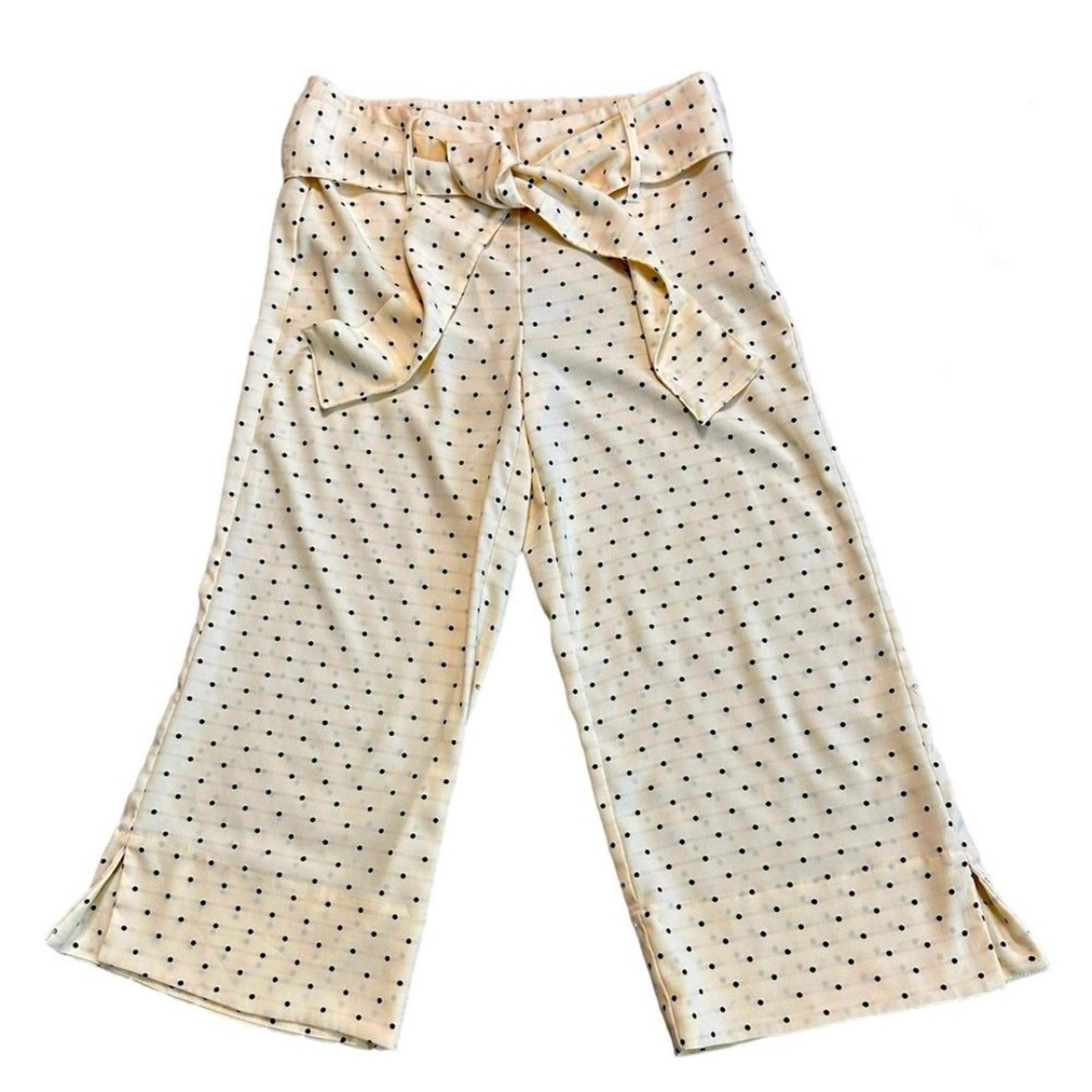 Cynthia Rowley Wide-Leg High-Waist Cropped Pants Cream w/Black Polka Dots Size 8