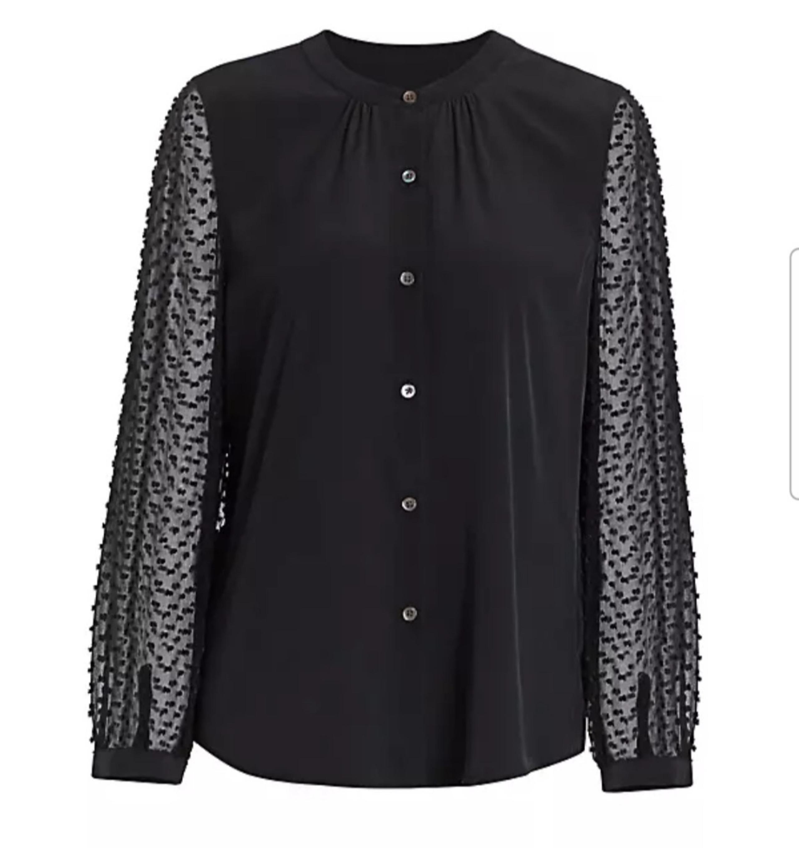 Rails Camilla Swiss Dot Sheer Balloon Sleeve Silk Blouse Button Down Black Sz L