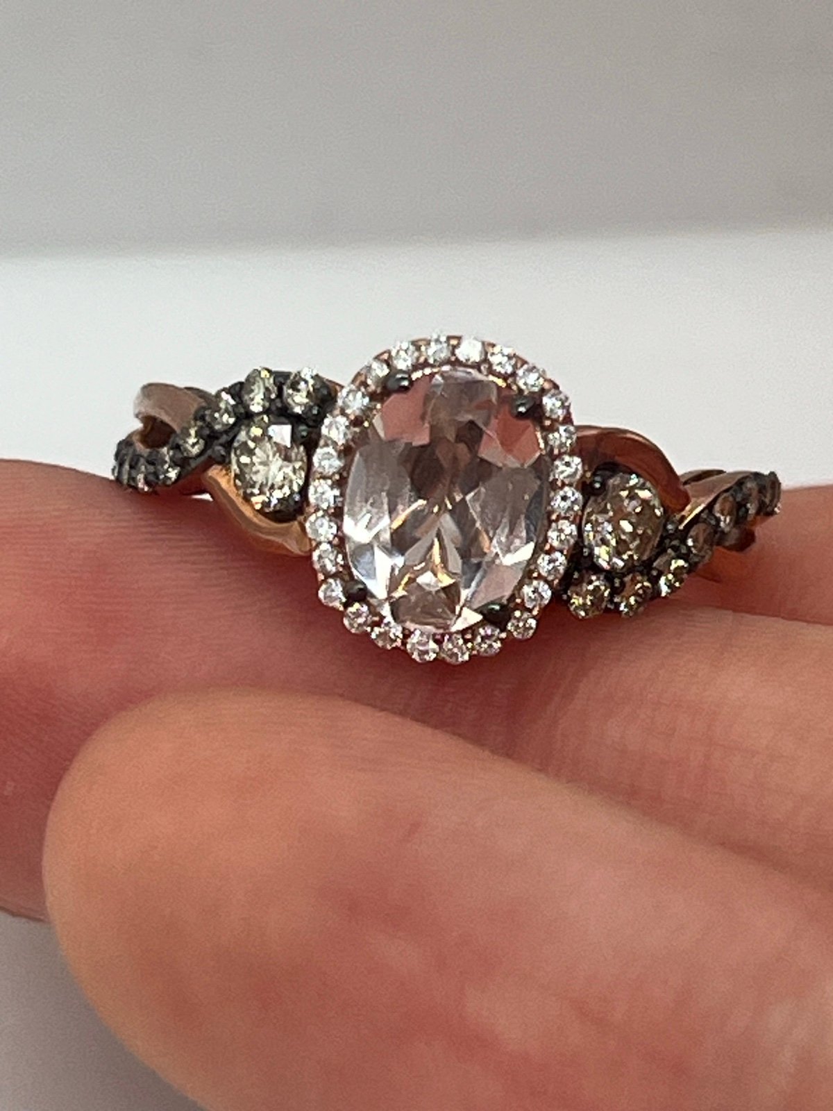 LeVian 14k Strawberry Rose Gold Morganite and Diamond Ring