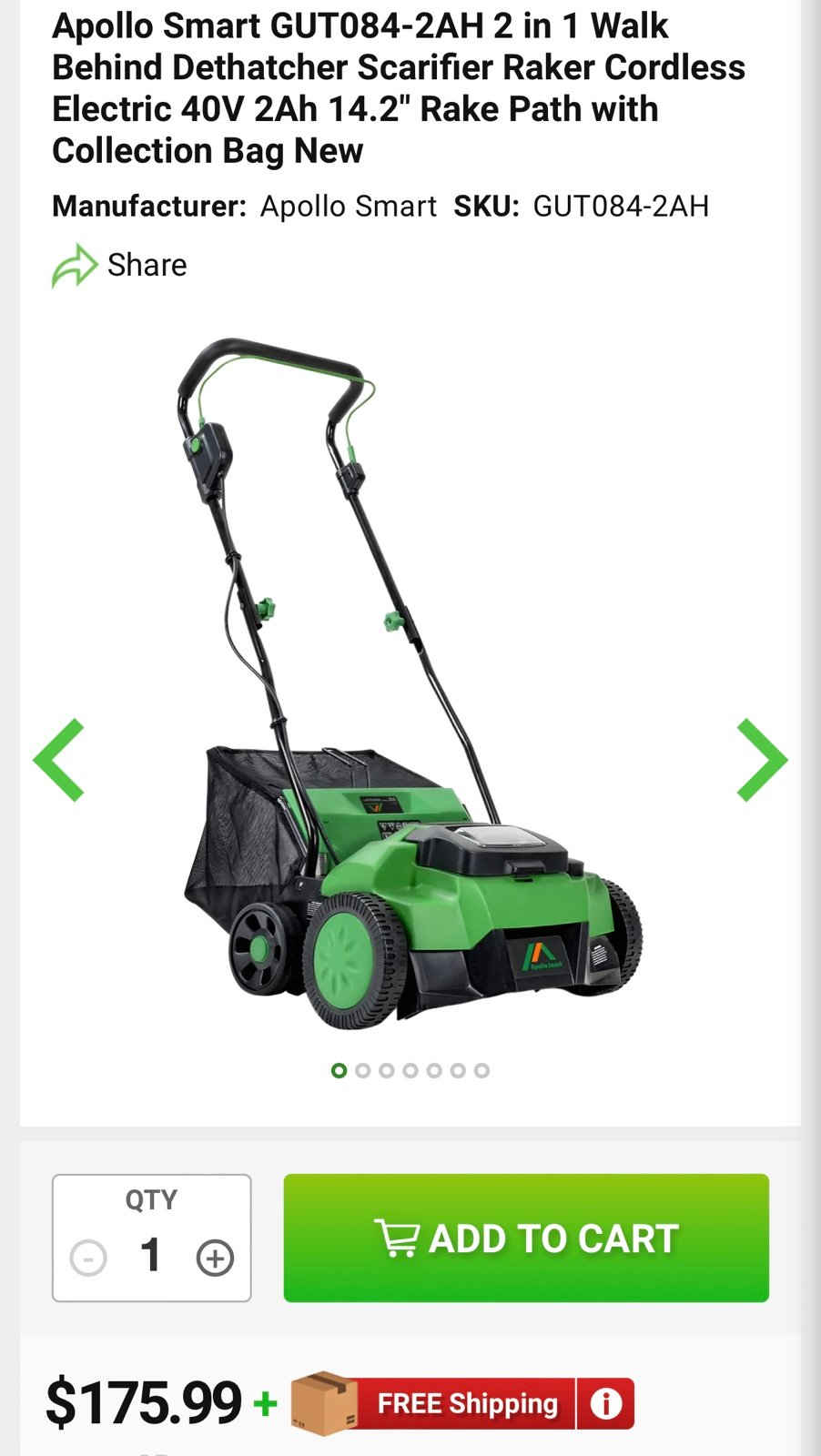 Apollo smart 40v walkbehin scarifying & raking & Detatcher