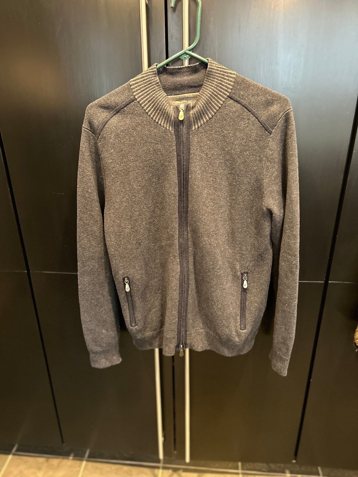 Raffi Cardigan Sweater Mens L Black Gray Full Zip Pockets SzM