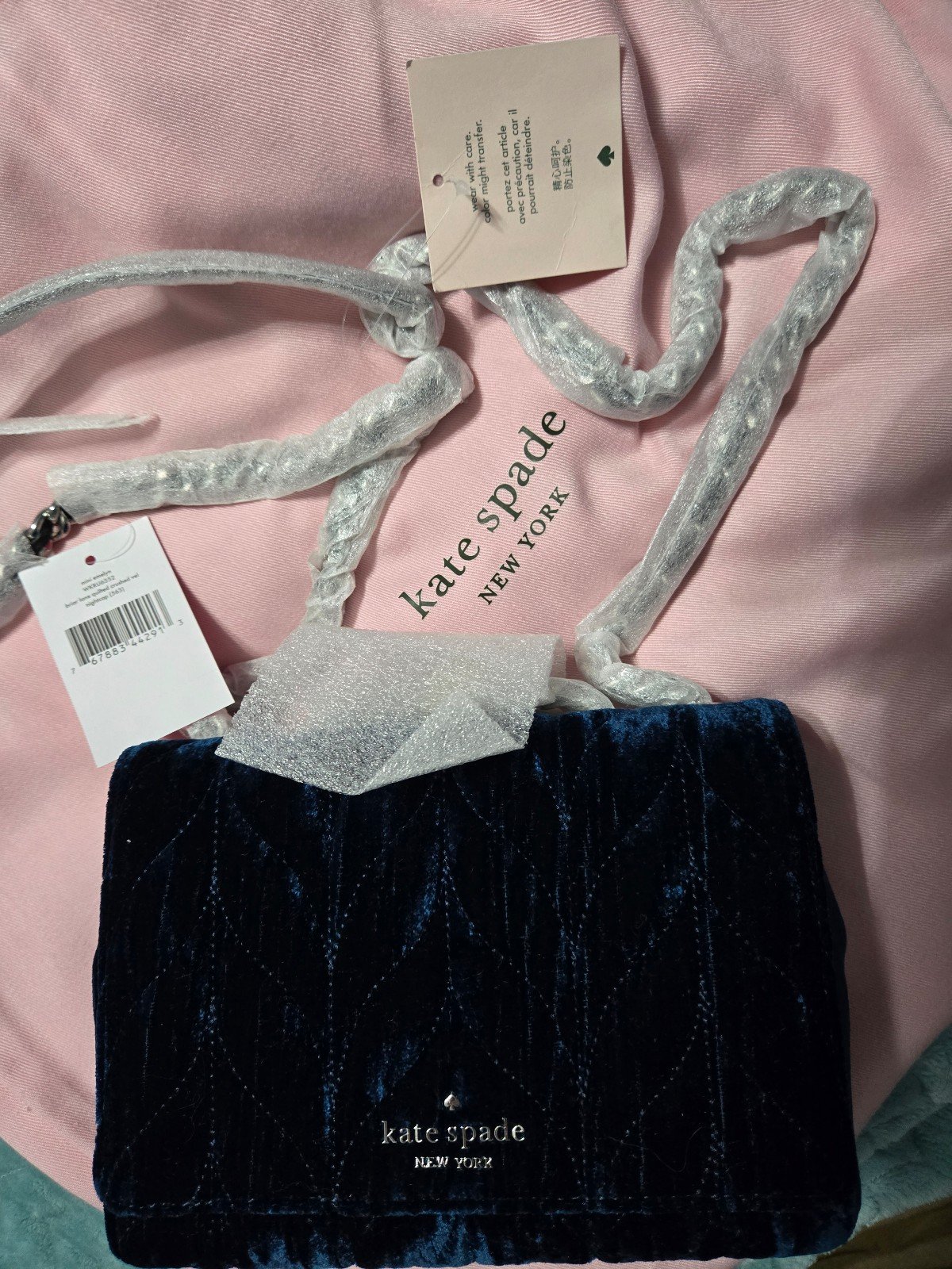 Teal blue Kate Spade velvet crossbody bag, Brand New with bag. PRICE FIRM