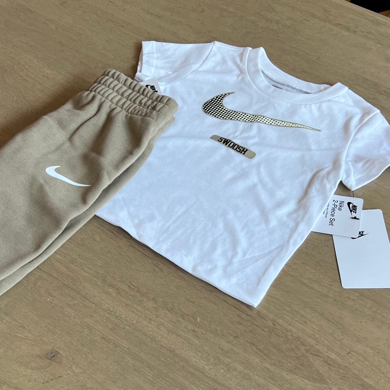 Nike Boys 12 month Athletic Set NWT Sleeve Tee + Jogger Sweatpants beige toddler
