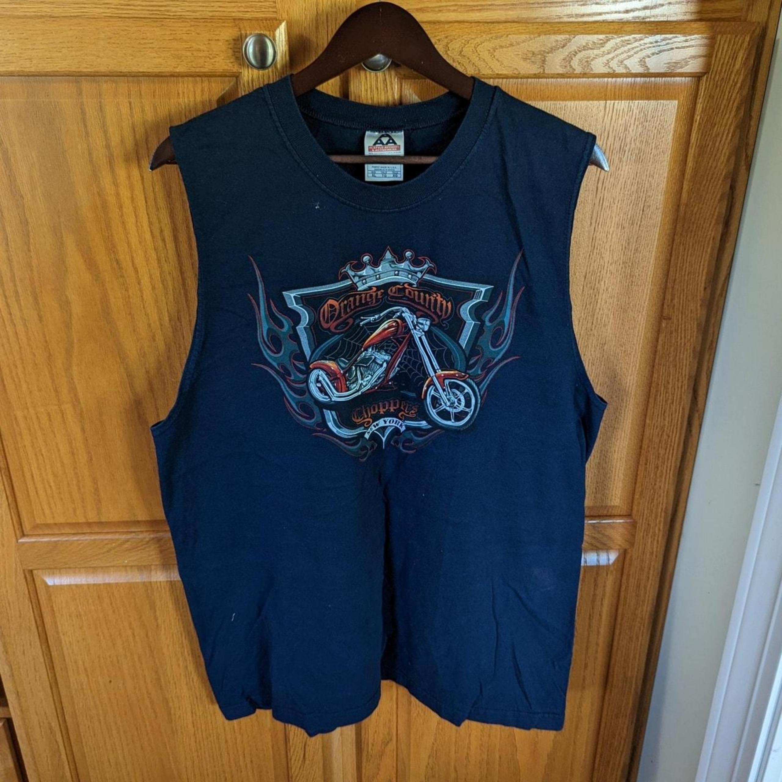 Orange Country Chopper New York Navy Blue Motorcycle Biker Tank Top Men size XL