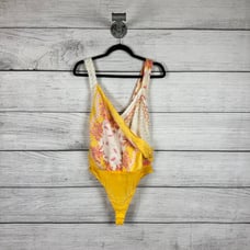 Free People Women's Boho Sweet Thing Mixed Print Cotton Bodysuit Size Large