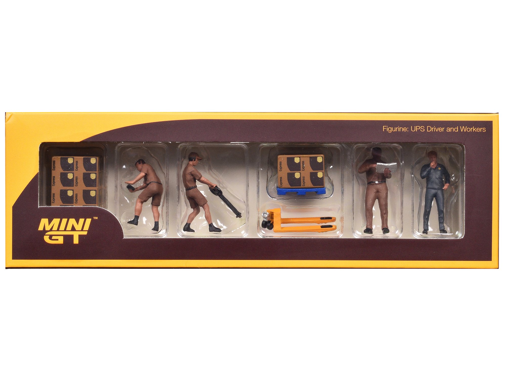 UPS Driver and Workers 7 Piece Figure Set for 1/64 Scale Models by Mini GT
