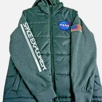 Black Nasa Puffer Quilted Space Jacket, Hooded. Size: Medium.