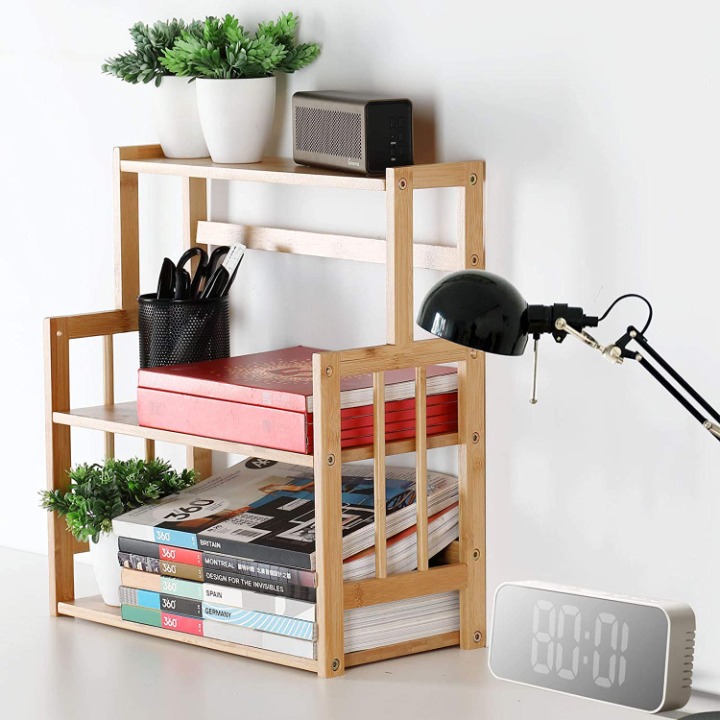 3 Tier Bamboo Spice Rack Storage Shelves Desk Bookshelf with Adjustable Shelf