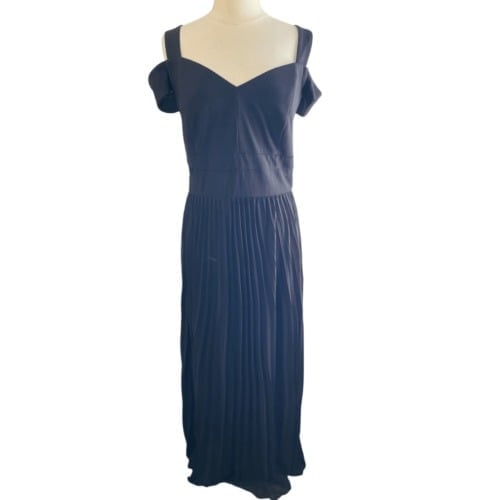 XSCAPE Black Full Length Stretch Knit Pleated Chiffon Gown, 2X