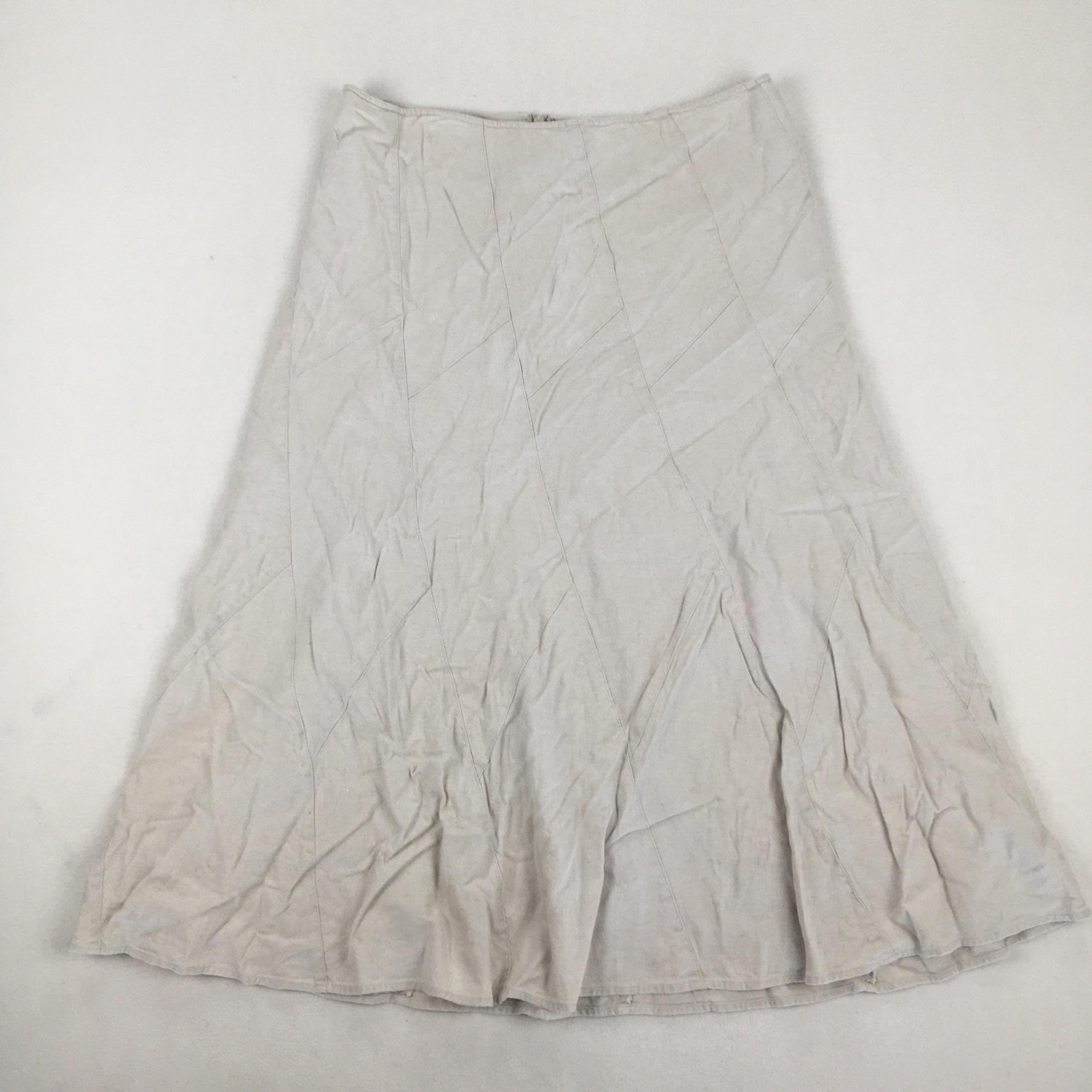 Christopher Banks Skirt Size 12 Beige Linen A Line Midi Zip Up Boho Lagenlook