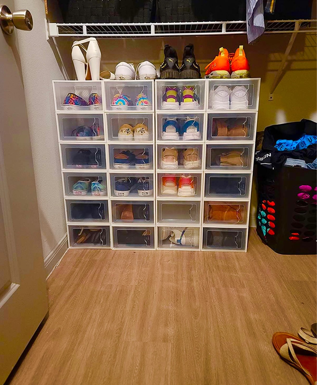 12 Pack Shoe Storage Box, Clear Plastic Stackable Shoe Organizer for Closet