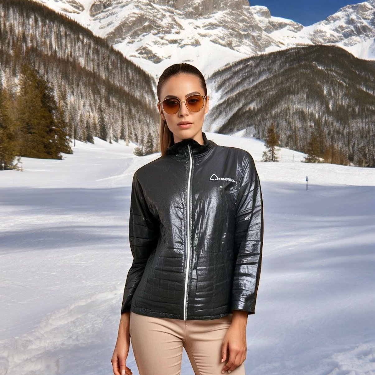 Glossy Ski Jacket HEAD Women's Jacket Black Snow Jacket Zip Front Puffer