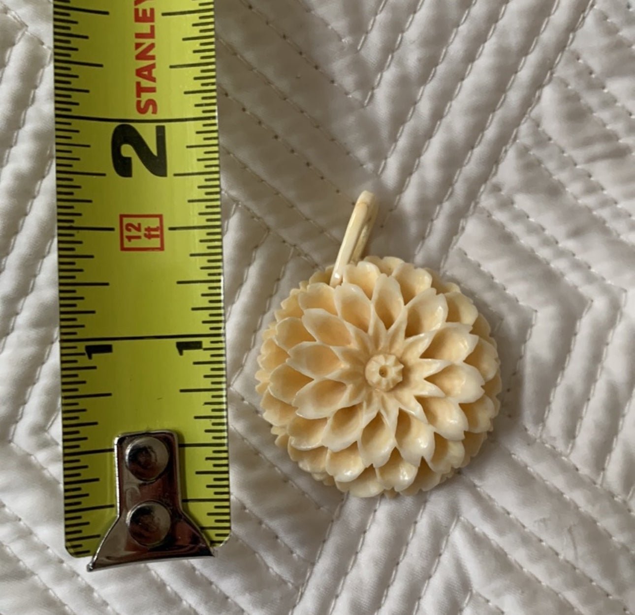 Vintage Carved Bovine Bone Chinese Flower Pendant