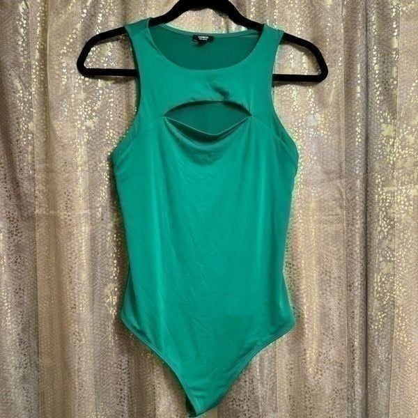 Express Green Cutout Body Contour High Neck Bodysuit Medium
