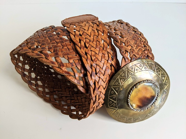Handmade Moroccan braided leather belt with Brass buckle Hippie Boho S/M