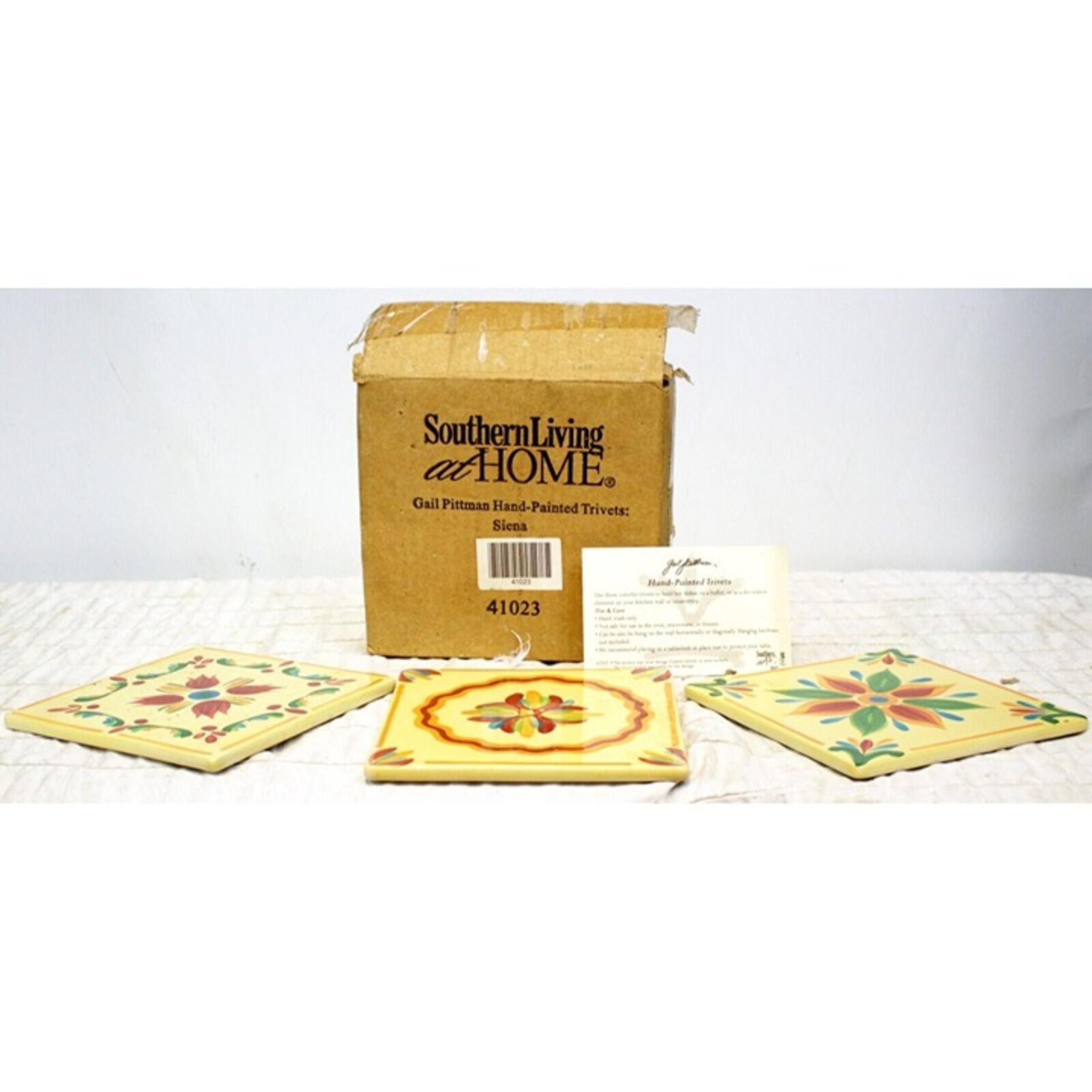 NEW 3 Piece Set Southern Living at Home Gail Pittman Hand-Painted Trivets: Siena