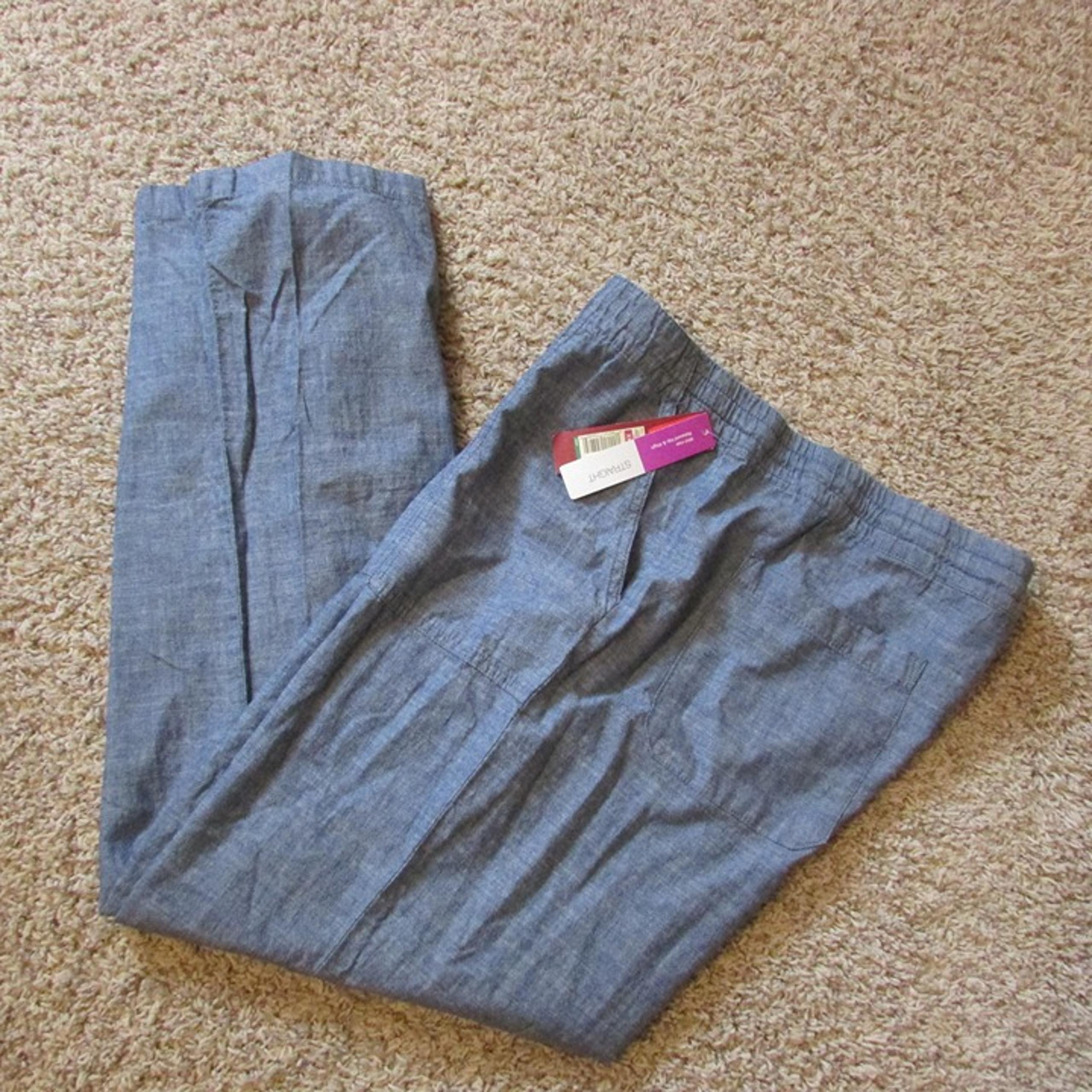 NWT Merona XXL Straight Pull ON Woven Blue Chambray Pants Mid Rise Drawstring