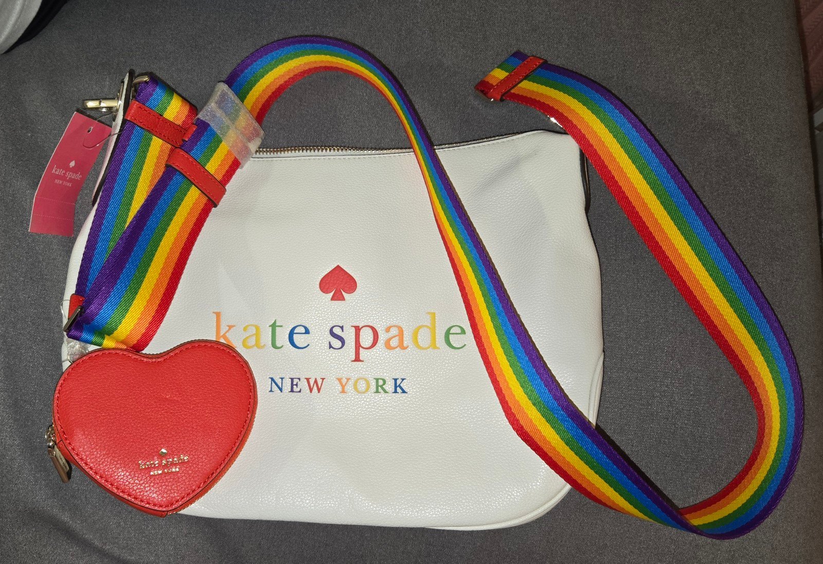 NWT Kate Spade Rainbow Pride w/detachable coin purse. Pebbled Leather Crossbody.