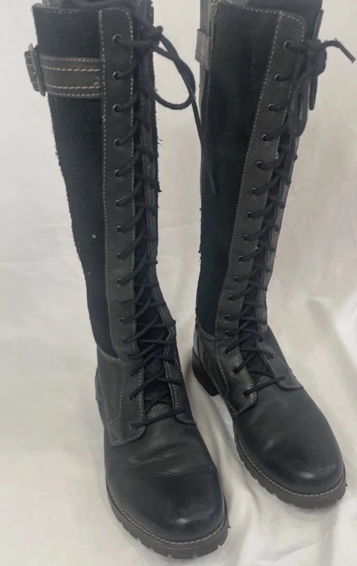 Ariat Iona Tall Winter Riding Boots Black Laced With Buckle Sz 7B