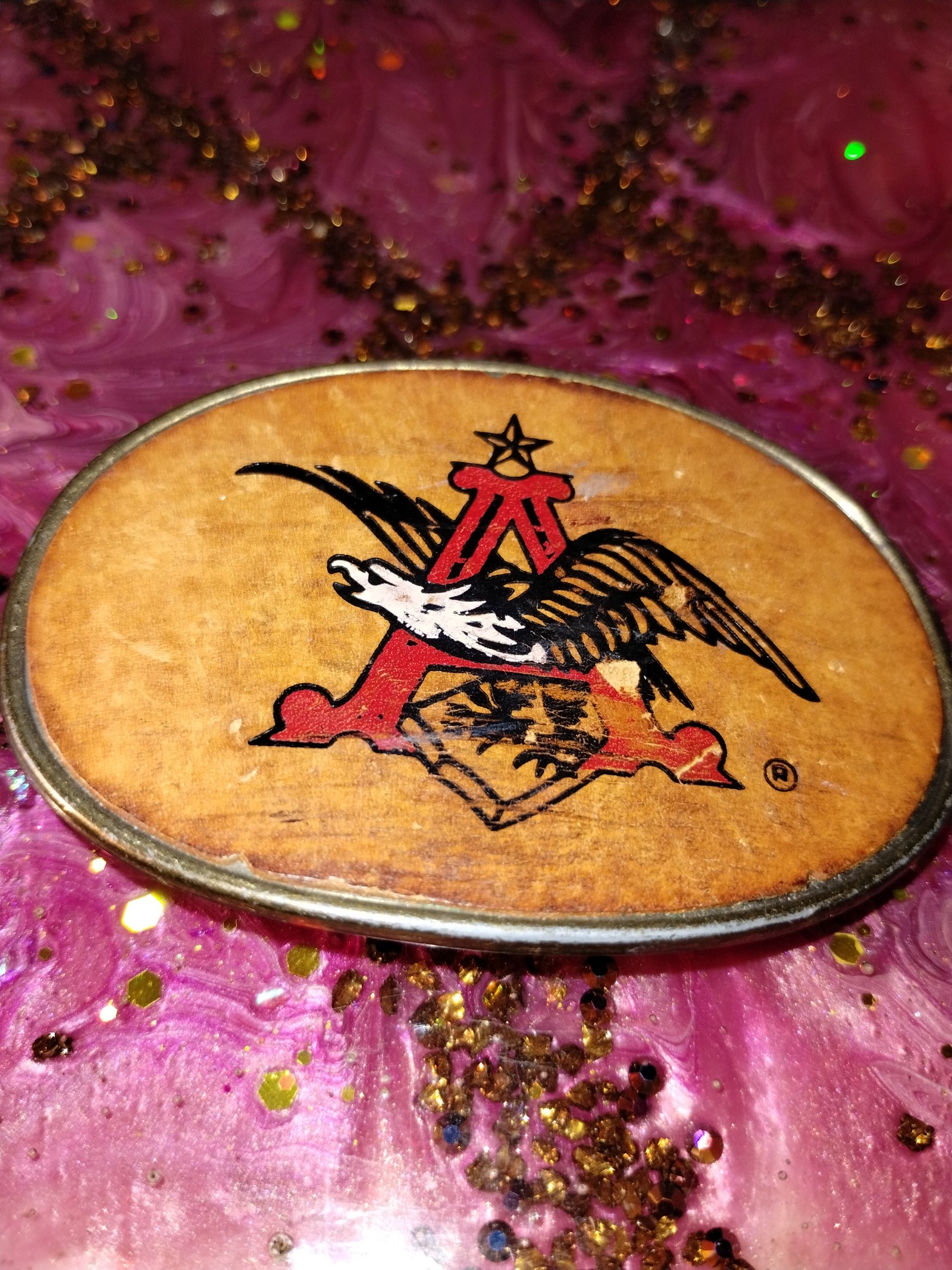 Very rare old antique Anheuser-Busch eagle leather belt buckle