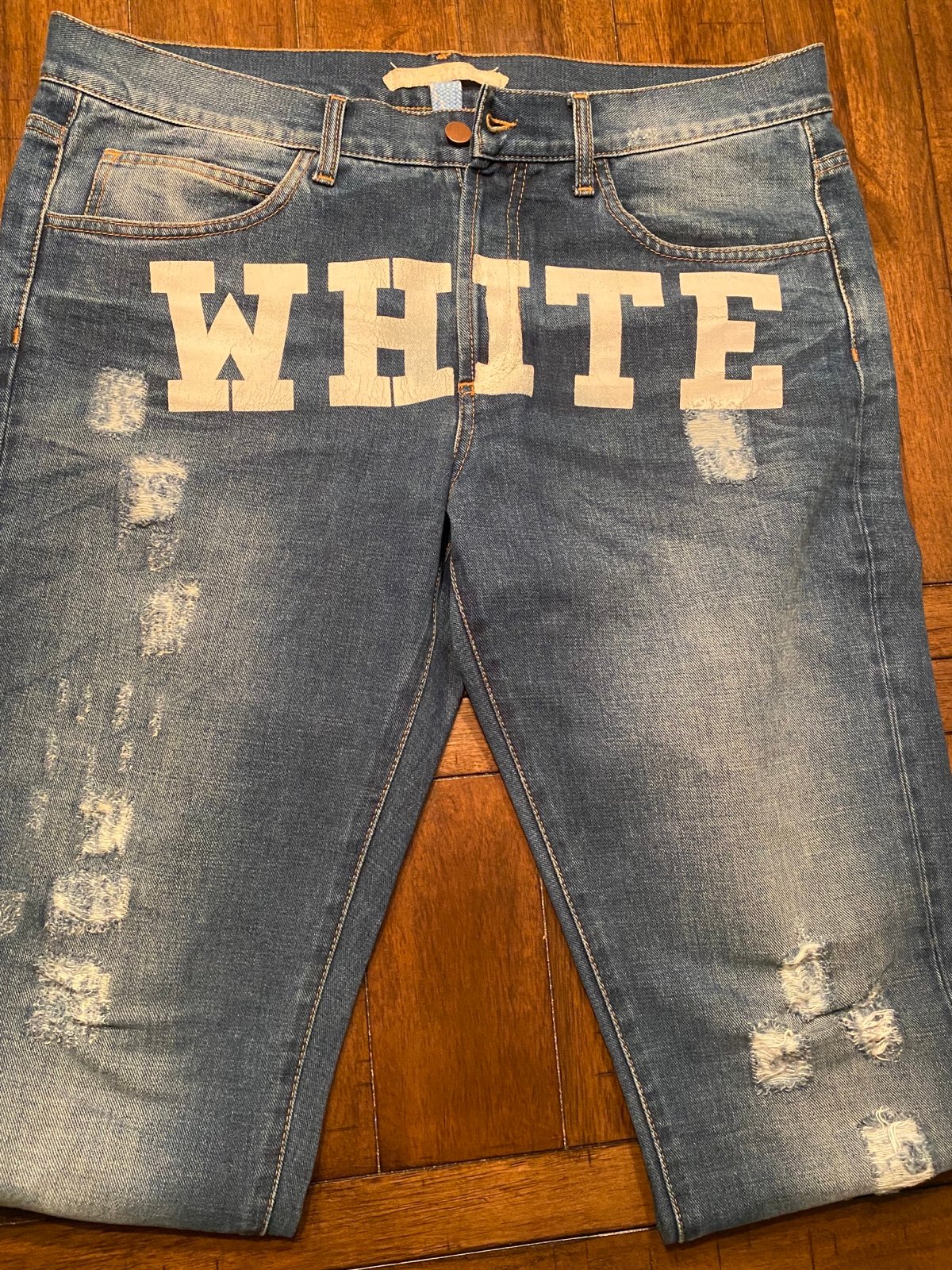 Off-White C/O Virgil Abloh Denim Mens Blue Jeans Size 36 Rare Supreme Front