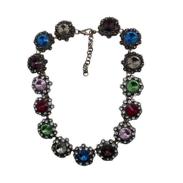 Multicolor Rainbow Rivoli Glass & Ice Rhinestone Runway Statement Necklace