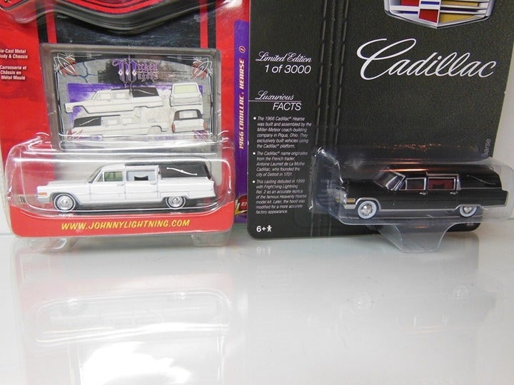 Black and White 1966 Cadillac Hearses / Johnny Lightning / 1/64 Scale