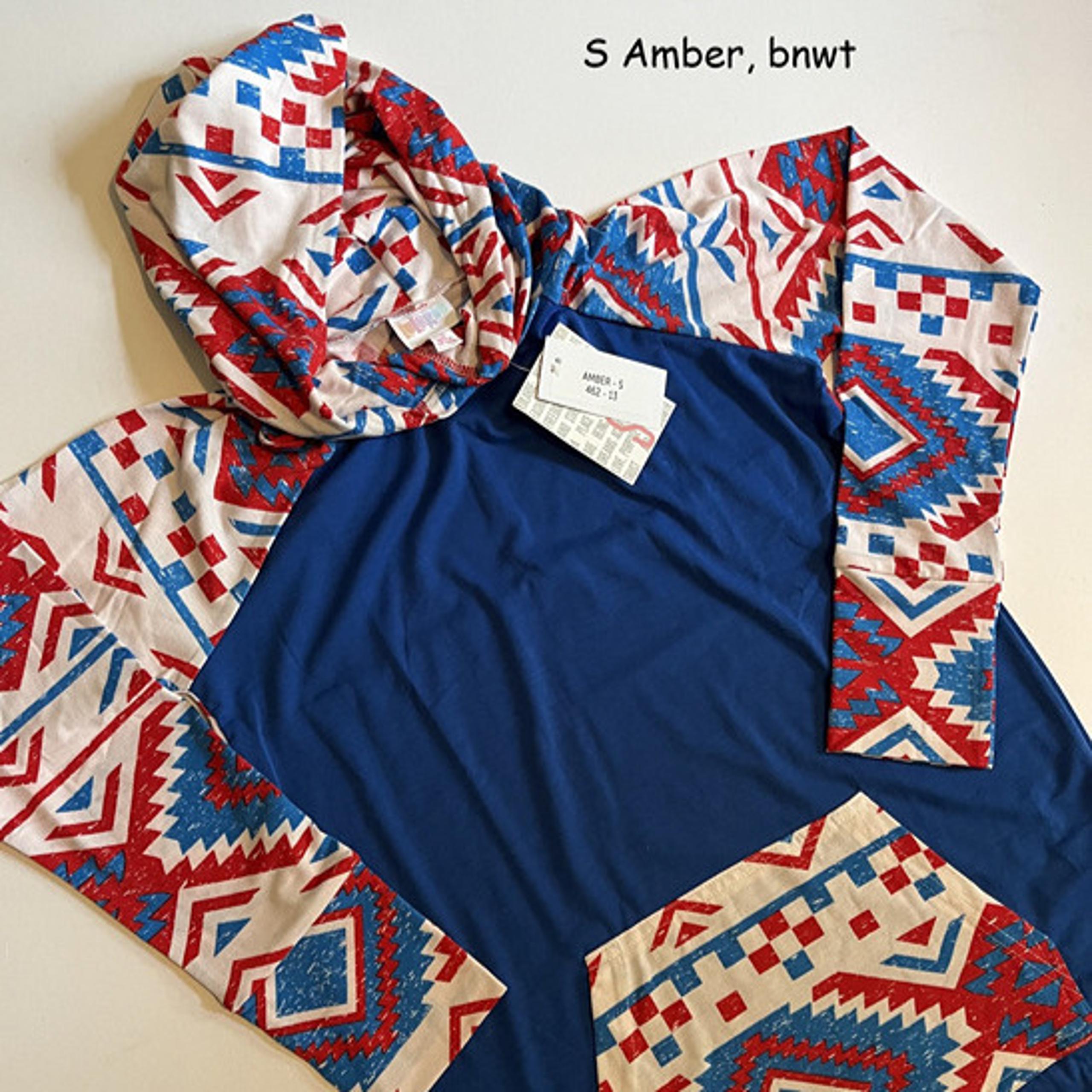 Small Lularoe Amber Americana hoodie, red, white, blue