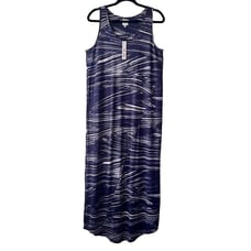 Nic + Zoe NEW Women's Brushed Waves Navy Blue Maxi Sleeveless Dress Size M