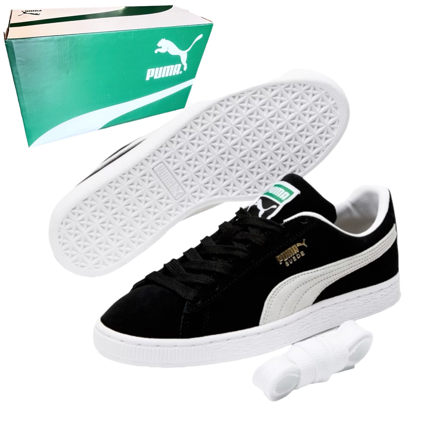 NEW PUMA Suede Classic XXI SNEAKERS Mens 12, Womens 13.5 SHOES Black & White BOX