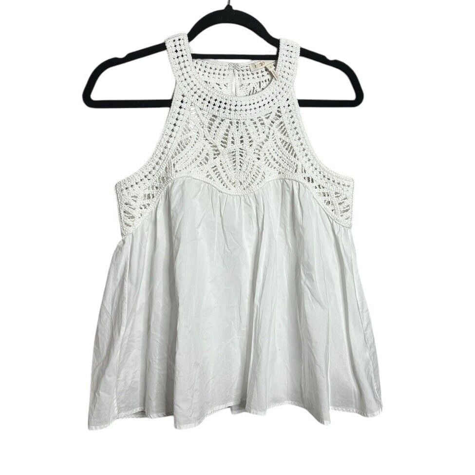 Maje Anthropologie White Sleeveless Crochet Yoke Top Size 2 Md