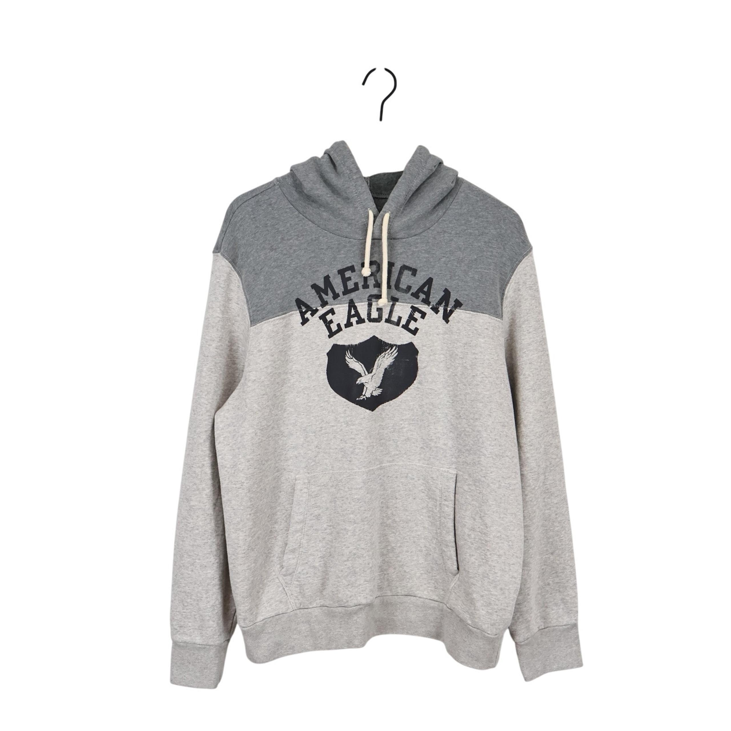American Eagle Men's Graphic Logo Classic Fit Fleece Grey Hoodie Size Large