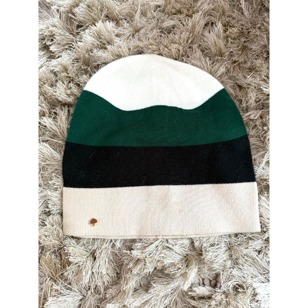 Kate Spade Beanie Hat Striped Black Green White Tan Color Block