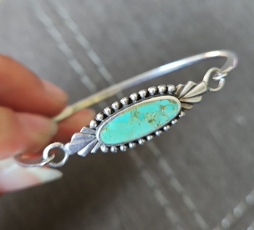 Sterling silver natural turquoise bangle bracelet signed