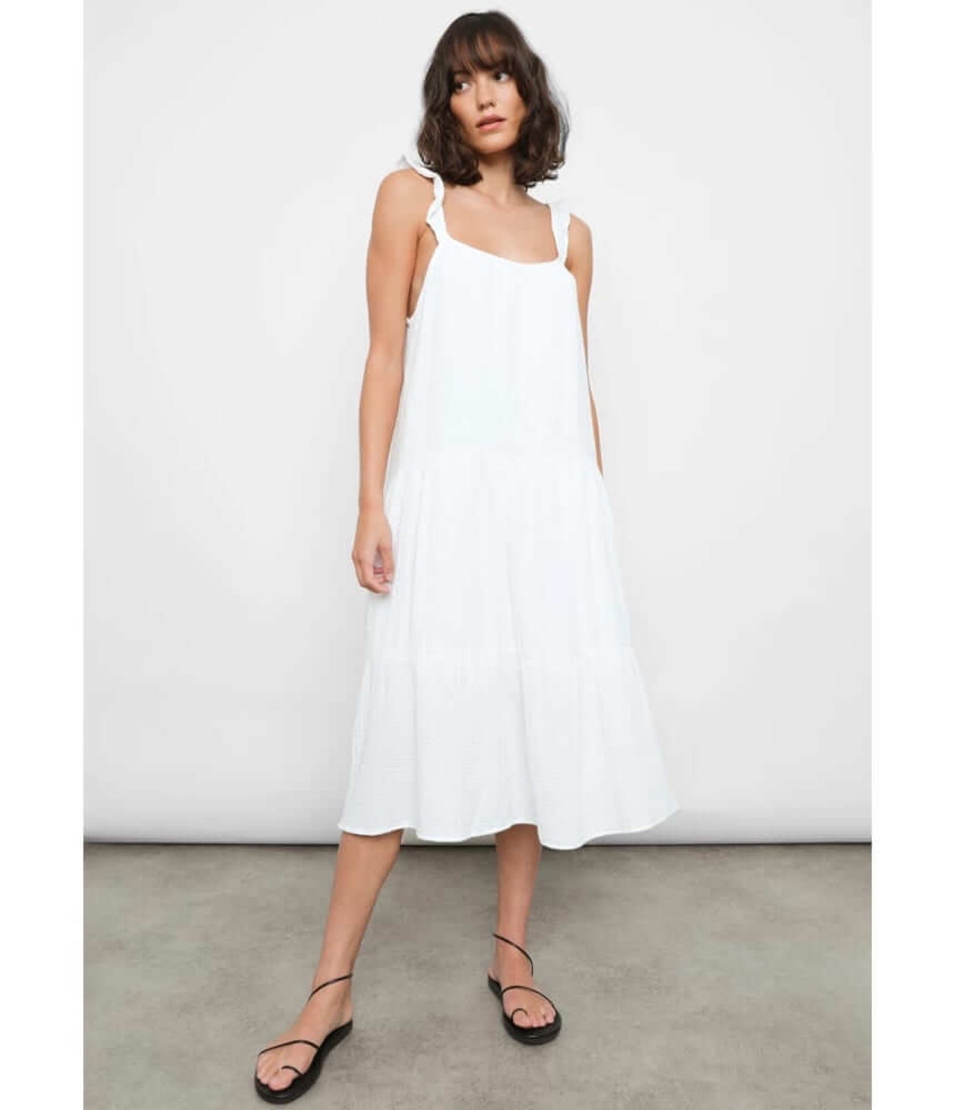 (XS) RAILS Capri Ruffle-Strap Gauze Tiered Midi Dress
