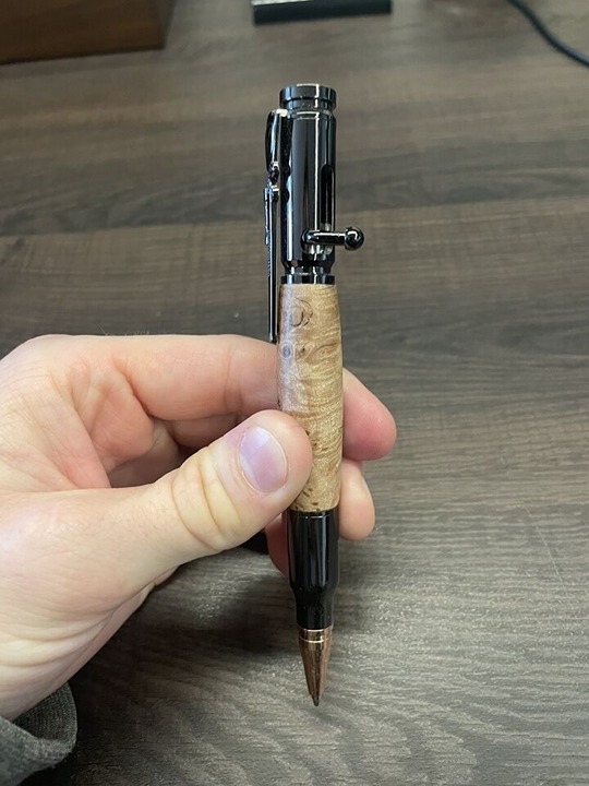 maple wood and metal bolt action rifle clip ballpoint black bullet barrel pen