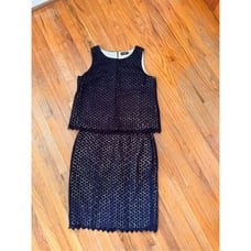 Karl Lagerfeld Navy Embroidered Eyelet Overlay Skirt Set Size 16
