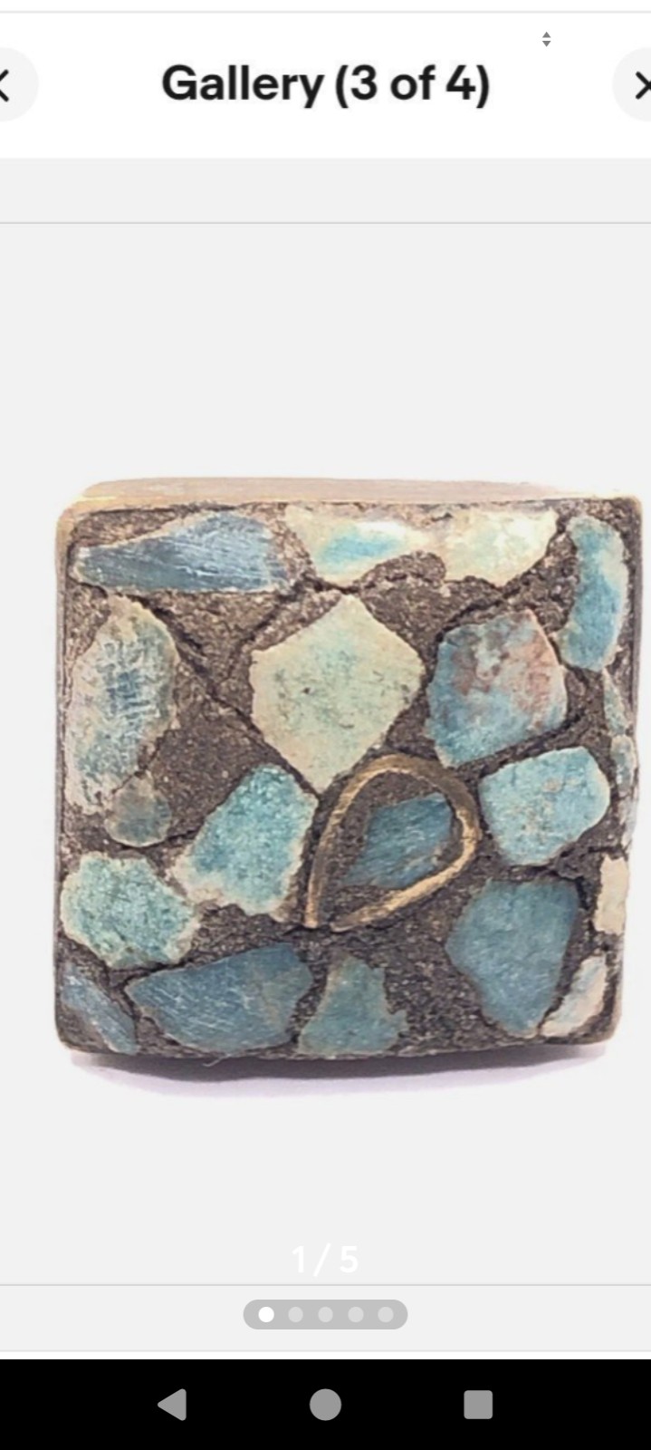 Vintage 1930s inlaid turquoise chip 20 mm size 4 ring very beautiful