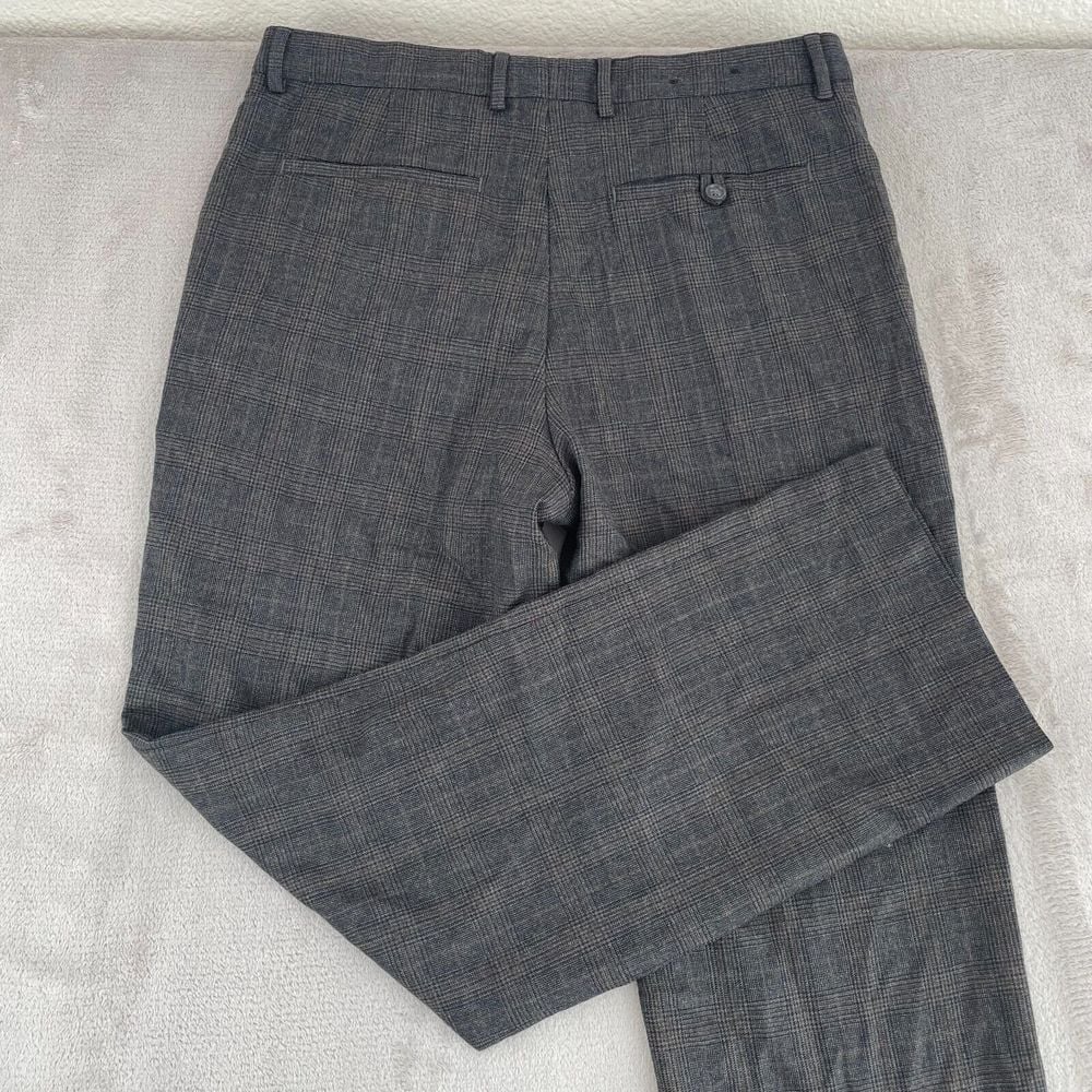 Banana Republic Trouser Pants Men 32x32 Grey Plaid 100% Wool Flat Front Office