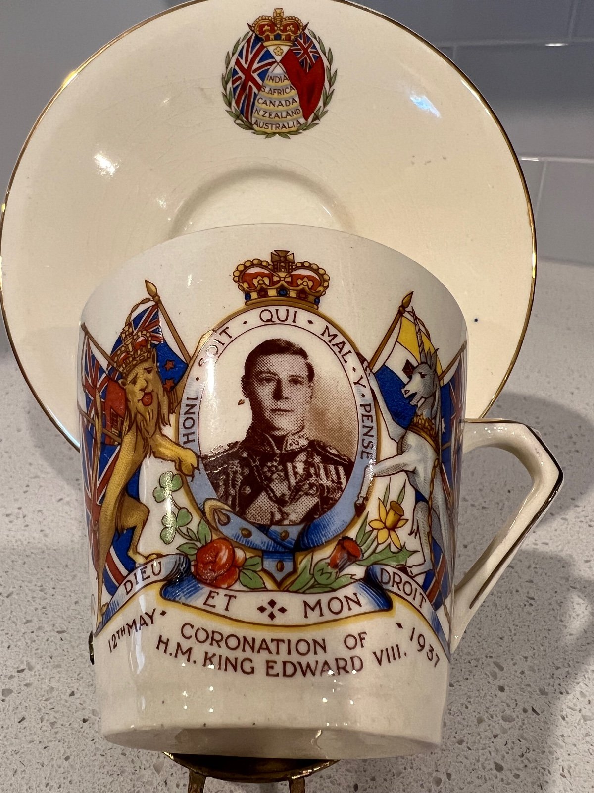 Vintage Edward VIII Coronation 1937 British Royal Souvenir Mug Cup Saucer