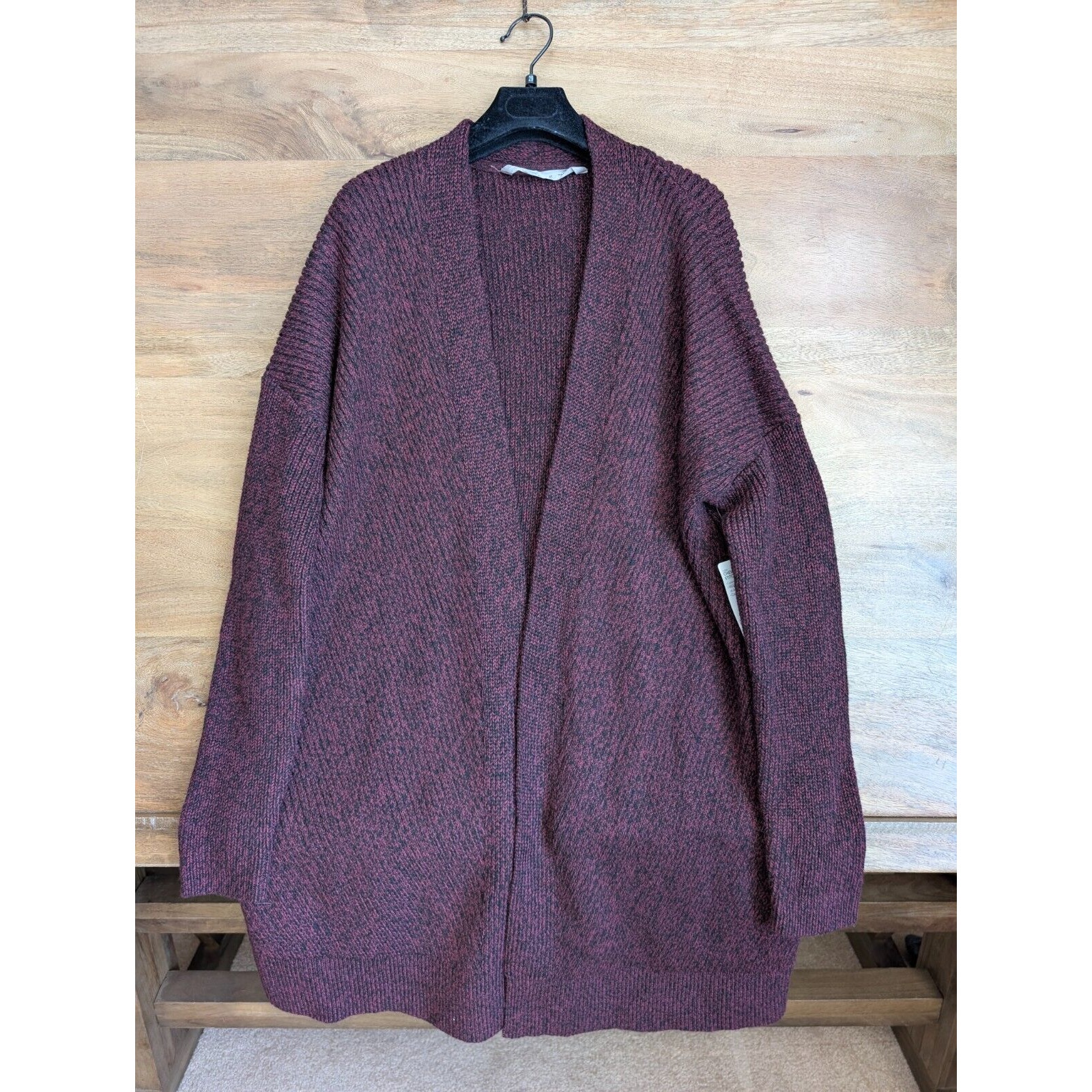 Athleta Cardigan Womens Medium Burgundy Chevron Shaker Stitch Wrap Wool Blend