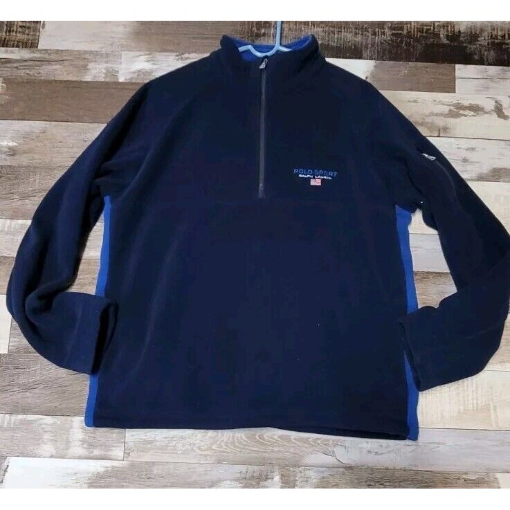 Ralph Lauren Polo Sport Sweater Mens Blue Large 1/4 Zip Fleece Pullover Outdoor
